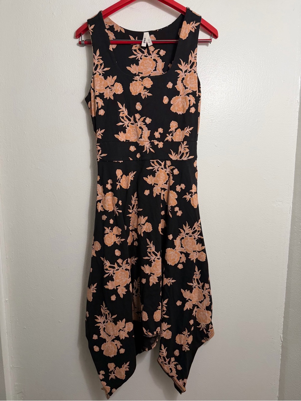 Pact Black Dress with Peach Floral Handkerchief Hem - Picture 4 of 5